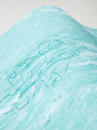 Natura Bloom yogamat groen met algenbiomassa met tekening van algen op de yogamat